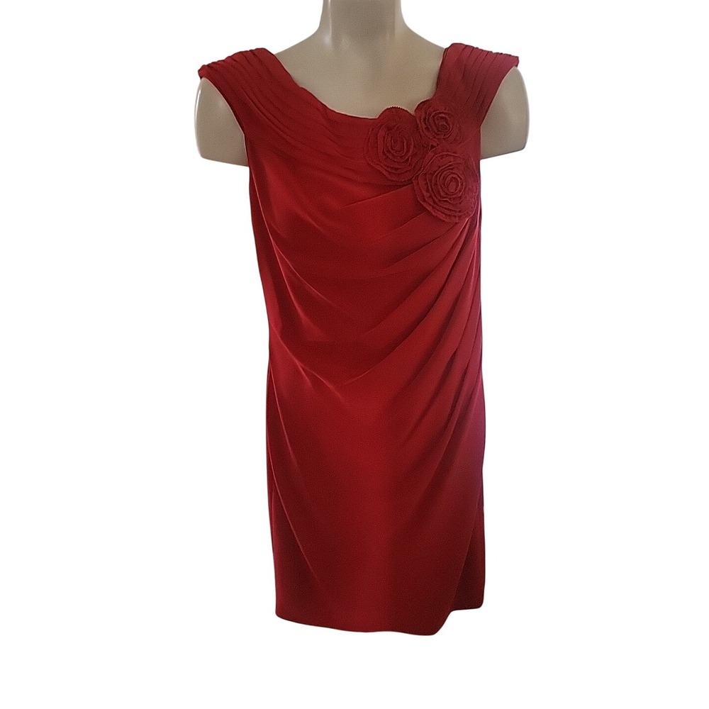 ADRIENNE PAPELL Red Cocktail Dress Sleeveless‎ Flower Detail Formal Party
